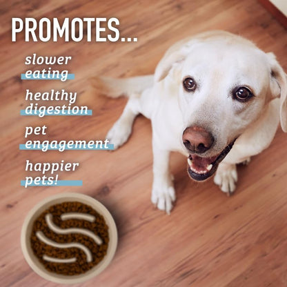 Slow Feeder Dog Bowls (2 Cup) Puzzle Dog Food Bowl - Fits into Elevated Pet Feeders - Slow Eating for Large, Medium & Small Sized Breeds - Gray