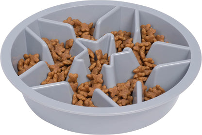 Slow Feeder Dog Bowls (2 Cup) Puzzle Dog Food Bowl - Fits into Elevated Pet Feeders - Slow Eating for Large, Medium & Small Sized Breeds - Gray